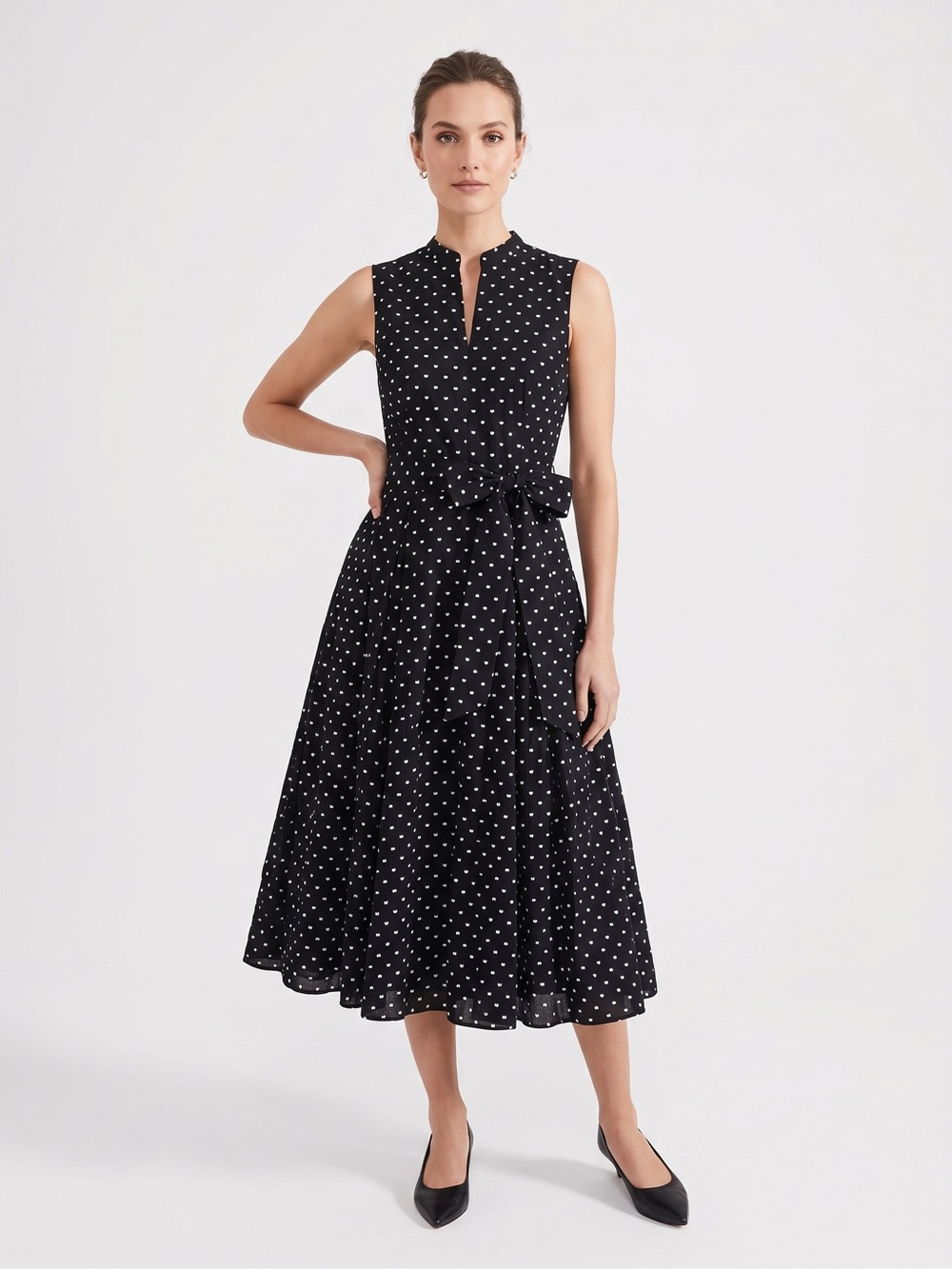 J. Peterman Polka Dot Belted Midi Dress